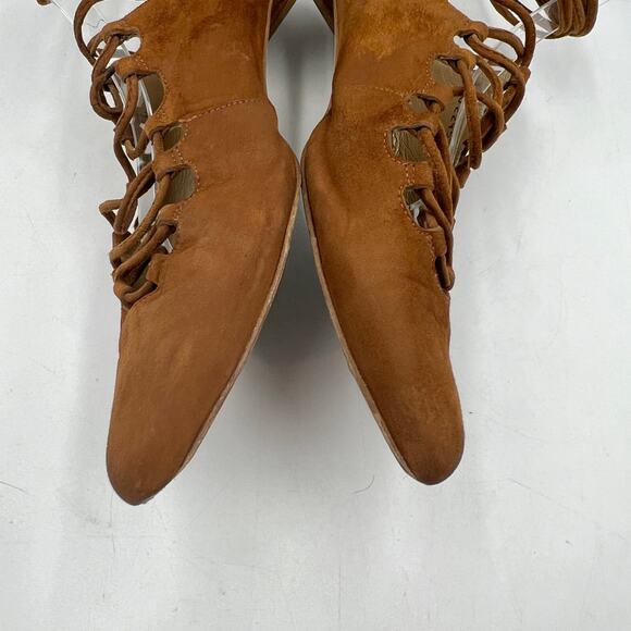 Stuart Weitzman Stringdown Suede Lace-Up Flat Amaretto Tan Pointy Toe Mule - Picture 5 of 9